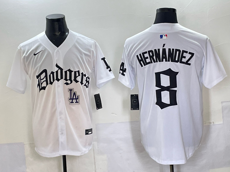 Men Los Angeles Dodgers #8 Hernandez white Nike 2025 MLB jersey 003->los angeles dodgers->MLB Jersey